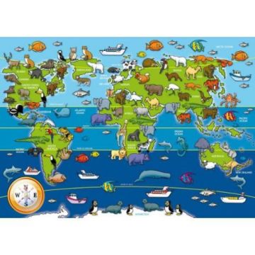 Puzzle mare de podea harta animalele lumii 60 piese Puzzle mare de podea harta animalele lumii 60 piese