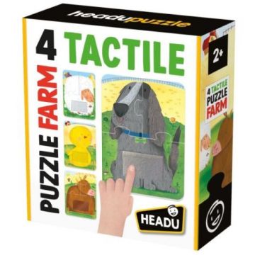 Headu - 4 Puzzleuri tactile animale de la ferma cu piese mari pentru copiii de peste 2 ani