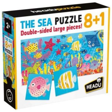 Headu - 8+1 Puzzle Animale Marine cu piese mari imprimate pe ambele fete