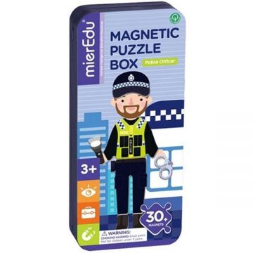Puzzle magnetic in cutie metalica: Politist