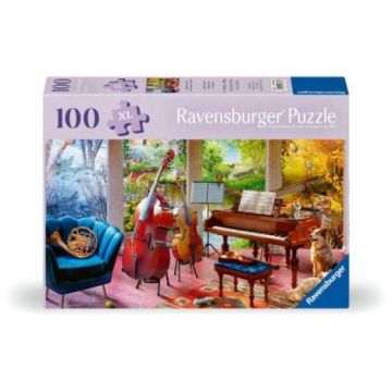 Ravensburger - Puzzle pentru varstnici anotimpuri muzicale cu sablon de imagine si suport din carton 100 piese mari XL