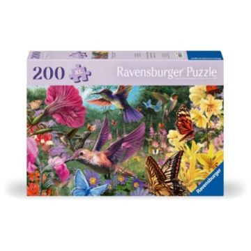 Ravensburger - Puzzle pentru varstnici pasari Colibri si fluturi cu sablon de imagine si suport din carton 200 piese mari XL