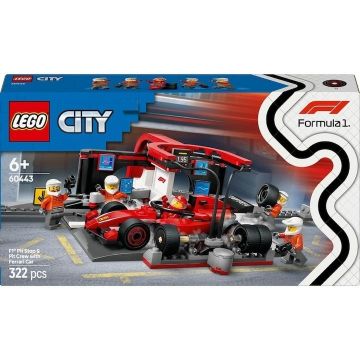 LEGO® City - Boxa si mecanici F1® cu masina Ferrari 60443, 322 piese