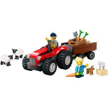 LEGO® Jucarie LEGO CITY, Tractor de fermă roșu cu remorcă și oi