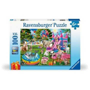 Ravensburger - Puzzle petrecere aniversara cu animalute 100 piese XXL