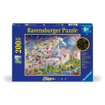 Ravensburger - Puzzle Star Line Unicorn si fluturi care lumineaza in intuneric 200 piese XXL