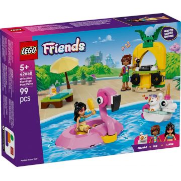 LEGO® Friends - Petrecere la piscina cu unicornul si flamingo (42658)