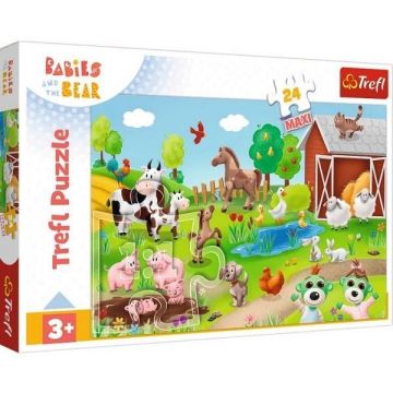 Puzzle 24 Maxi: Babies and the bear. Animale de la ferma