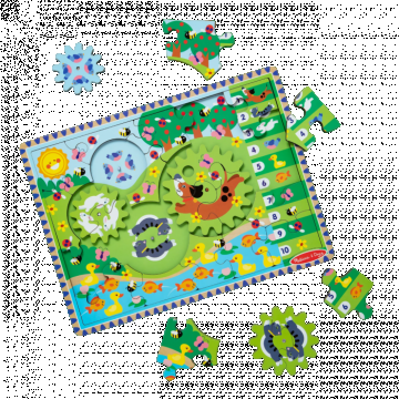 Puzzle din lemn cu rotite dintate pentru invatarea numararii prin joaca Animale vesele