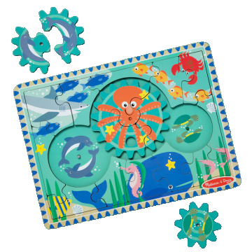 Puzzle educativ din lemn, cu rotite dintate, Oceanul,