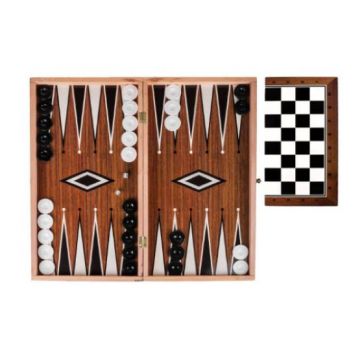 Joc Table - Sah din Lemn cu Piese Negre & Pion 37x37cm