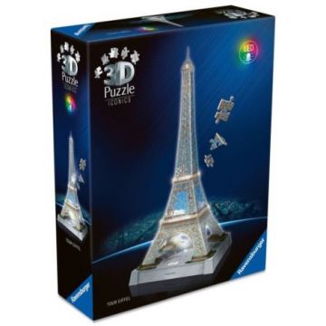 Ravensburger - Puzzle 3D iconic Turnul Eiffel cu LED 216 piese model de colectie in miniatura