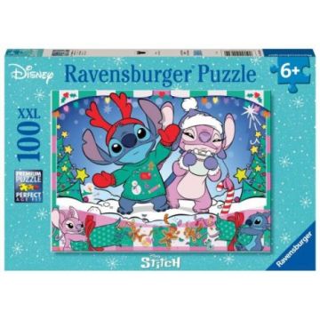 Ravensburger - Puzzle Disney Stitch in spiritul Craciunului 100 piese XXL