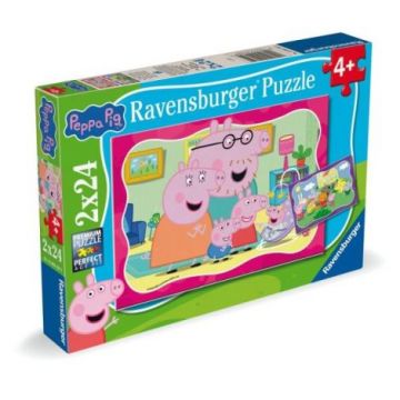 Ravensburger - Puzzle familia Peppa Pig 2x24 piese