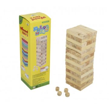 Joc Jenga lemn - 58 de piese + 4 zaruri din lemn