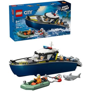 LEGO® Jucarie LEGO® City, Urmarire cu barca de politie 60456, 264 piese, 6 ani+