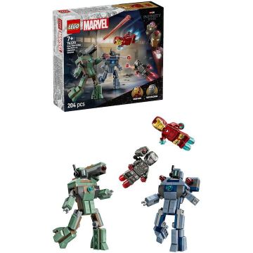 LEGO® Jucarie LEGO® Marvel, Iron Man si War Machine vs dronele Hammer 76320, 204 piese, 7 ani+