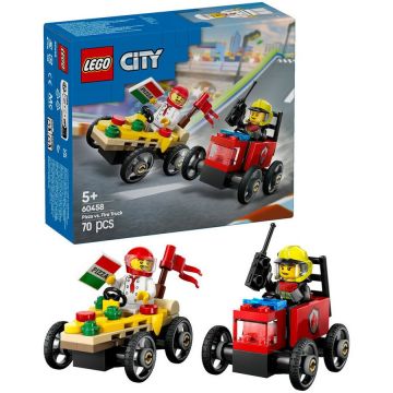 LEGO® LEGO City - Pachet de curse Furgoneta de pizza vs. autospeciala de pompieri 60458, 70 piese, Multicolor
