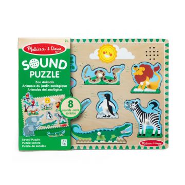 Puzzle din lemn cu sunete, Melissa & Doug, Animale de la zoo, 8 piese Puzzle din lemn cu sunete, Melissa & Doug, Animale de la zoo, 8 piese