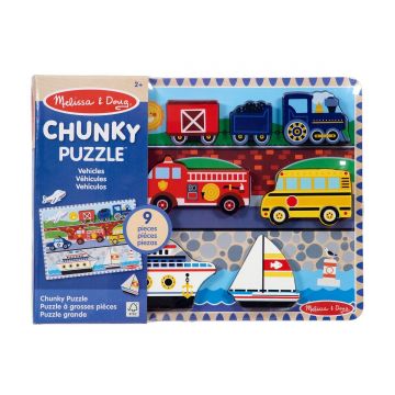 Puzzle din lemn, Melissa & Doug, Vehicule, 9 piese