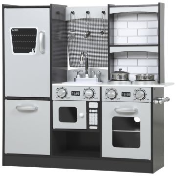 AIYAPLAY Bucătărie de Jucărie pentru Copii 3-8 Ani din Lemn cu Accesorii, Frigider, Chiuvetă și Buton cu Sunete, Maro | Aosom Romania