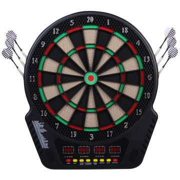 HOMCOM Țintă pentru Darts cu 6 Săgeți, Adaptor, 4 Afișaje LED și 27 de Jocuri, din ABS și PP, 44x51.5x3.2 cm, Negru | Aosom Romania