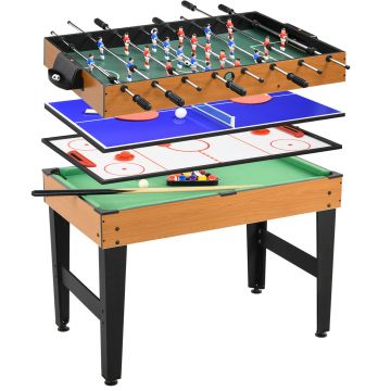 HOMCOM Masă de Joc 4 în 1 cu Fotbal de Masă, Biliard, Ping-Pong și Air Hockey, Vârstă 6+ Ani, 107x61x84,5 cm, Multicolor | Aosom Romania