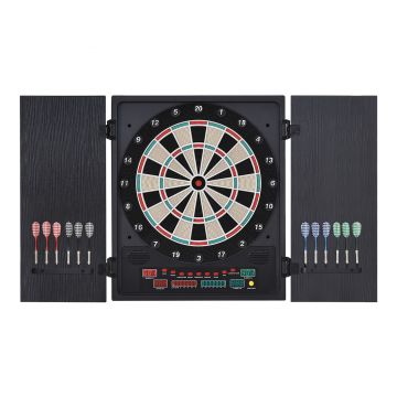 HOMCOM Tabla de Darts Electronică Profesională cu 6 Display-uri, 12 Săgeți, 27 Moduri de Joc, 51x6.5x57cm, Negru | Aosom Romania