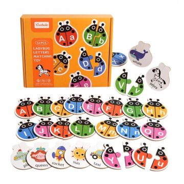 Joc cognitiv de asociere a literelor, tip puzzle, cu 52 piese din lemn - Gargarite