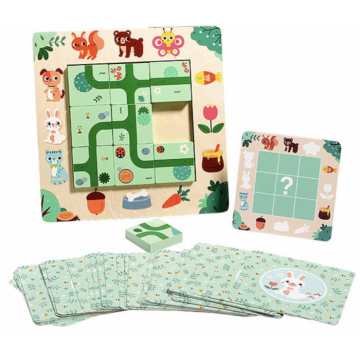 Joc Montessori de logica de tip Puzzle Gaseste Poteca, din lemn