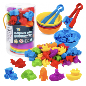 Jucarie creativa si de clasificare a culorilor Curcubeu, cu vehicule, pentru copii