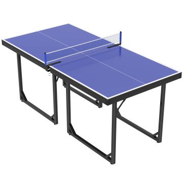 Masa de Ping Pong Pliabila, Multifuncitonala, cu Plasa din Otel si MDF, 182x91x76cm - Albastru HOMCOM | Aosom Romania