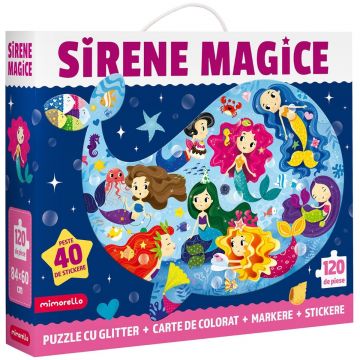Puzzle cu glitter, Mimorello, Sirene Magice, 120 piese