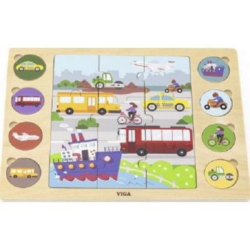 Puzzle de lemn: Gaseste si potriveste. Mijloace de transport
