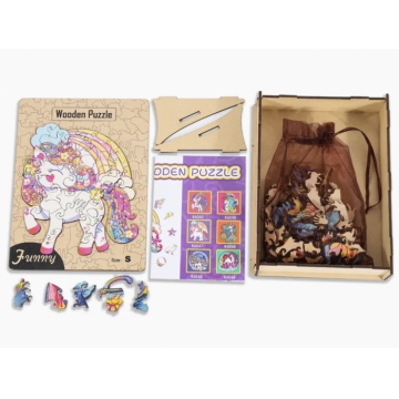 Puzzle din lemn tip mandala, Unicorn, 220 piese, 30 cm