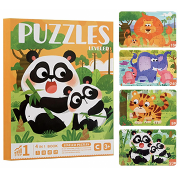 Set 4 puzzle-uri magnetice din lemn ,   animale salbatice, Montessori