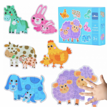 Set 6 Puzzle Animale domestice cu 33 piese mari din carton