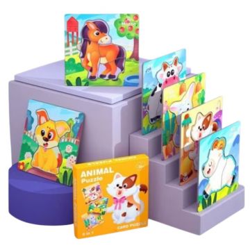 Set 6 Puzzle incastru cu cate 4 piese, Animale