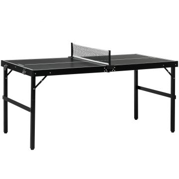 SPORTNOW Masă de Ping Pong Pliabilă cu Mâner de Transport, din Aluminiu și Lemn, 152x76x72 cm, Negru | Aosom Romania