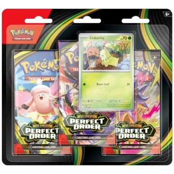 3 Pack Blister Pokemon TCG Mega Evolution Perfect Order, Chikorita