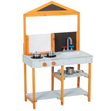 AIYAPLAY Bucătărie de noroi pentru copii, bucătărie de joacă din lemn pentru exterior cu plită, chiuvetă detașabilă, rafturi pentru copii 3-8 ani, Albastru deschis | Aosom Romania