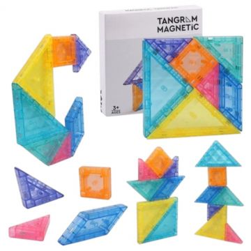 Joc tangram magnetic cu 7 piese, puzzle educativ 2D si 3D, 3 ani+