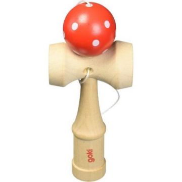 Kendama din lemn Goki cu bila rosie, jucarie de indemanare 4+