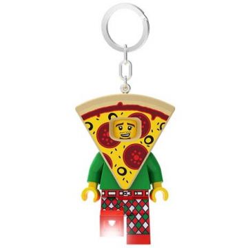 LEGO® Breloc de chei LEGO Pizza, cu lanterna LED, minifigurina Pizza Costume Guy, baterii incluse