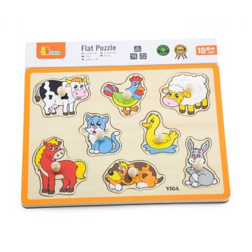 Puzzle din lemn, cu manere,  Viga, Animale de la ferma