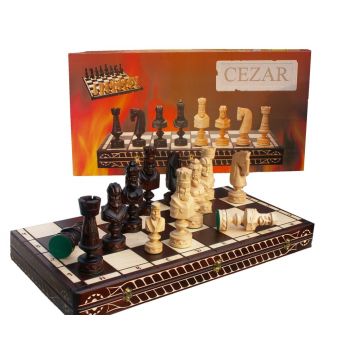 Set sah decorativ din lemn Cezar, tabla pliabila tip cutie 85 x 85 cm, rege 22 cm