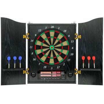 SPORTNOW Tablă de darts electronică E cu uși, aspect lemn, afișaj LED, anunțuri vocale, 6 săgeți de darts, 24 vârfuri de rezervă | Aosom Romania