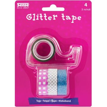 Banda adeziva decorativa stralucitoare Sense - Washi Tape, 4 bucati, cu suport