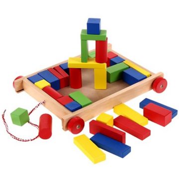 Constructor din lemn Woody - Cu masinuta