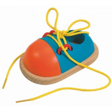 Jucarie din lemn  Woody - Pantofi cu sireturi de legat